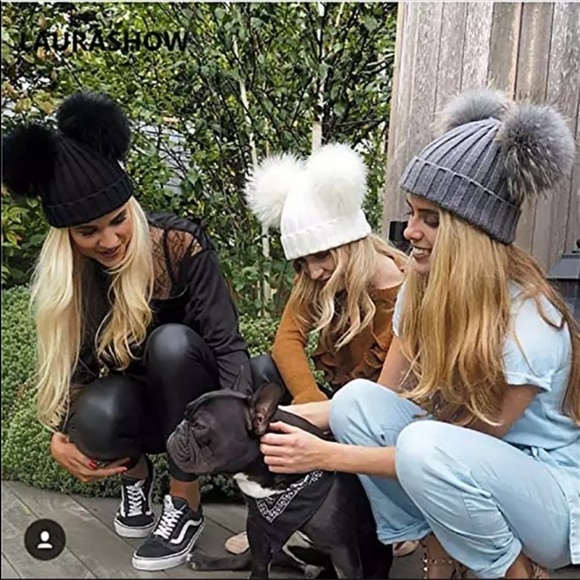 White Knitted Pom Pom Beanie - Picture 5 of 5